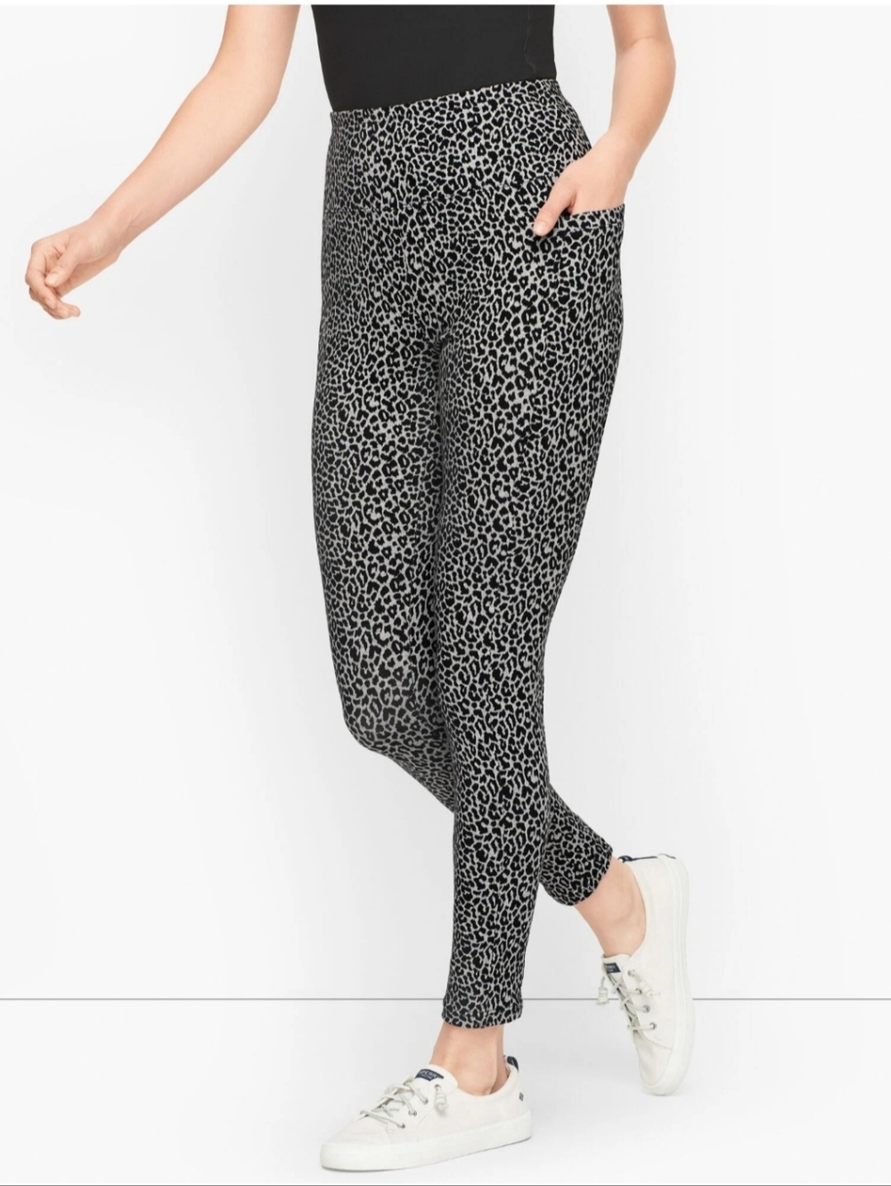 Talbot's Cream Black Everyday Stretch Leggings Animal Print Sz X